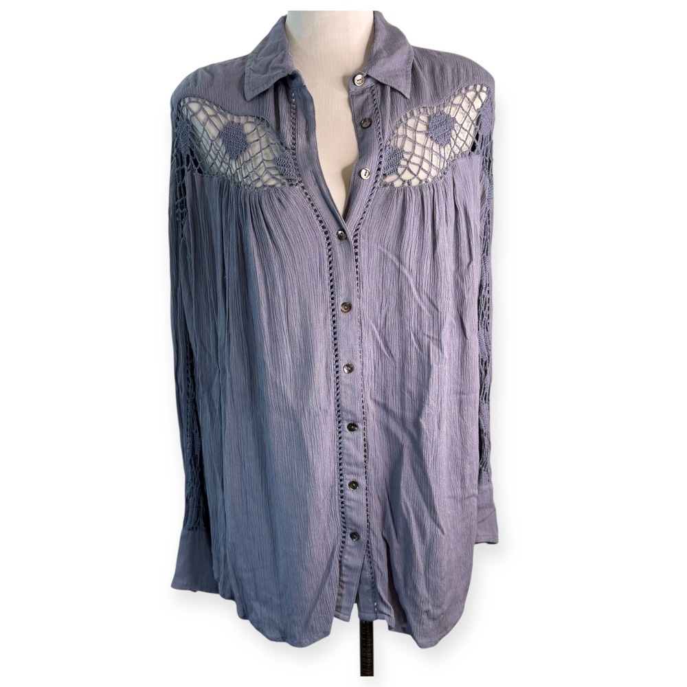 Free People Katie Bird Button Shirt Periwinkle Size Small